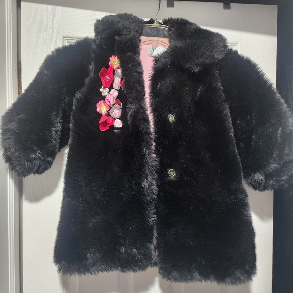 Cute fur coat w/ cute flowers jm orginals size 4 - Picture 4 of 5